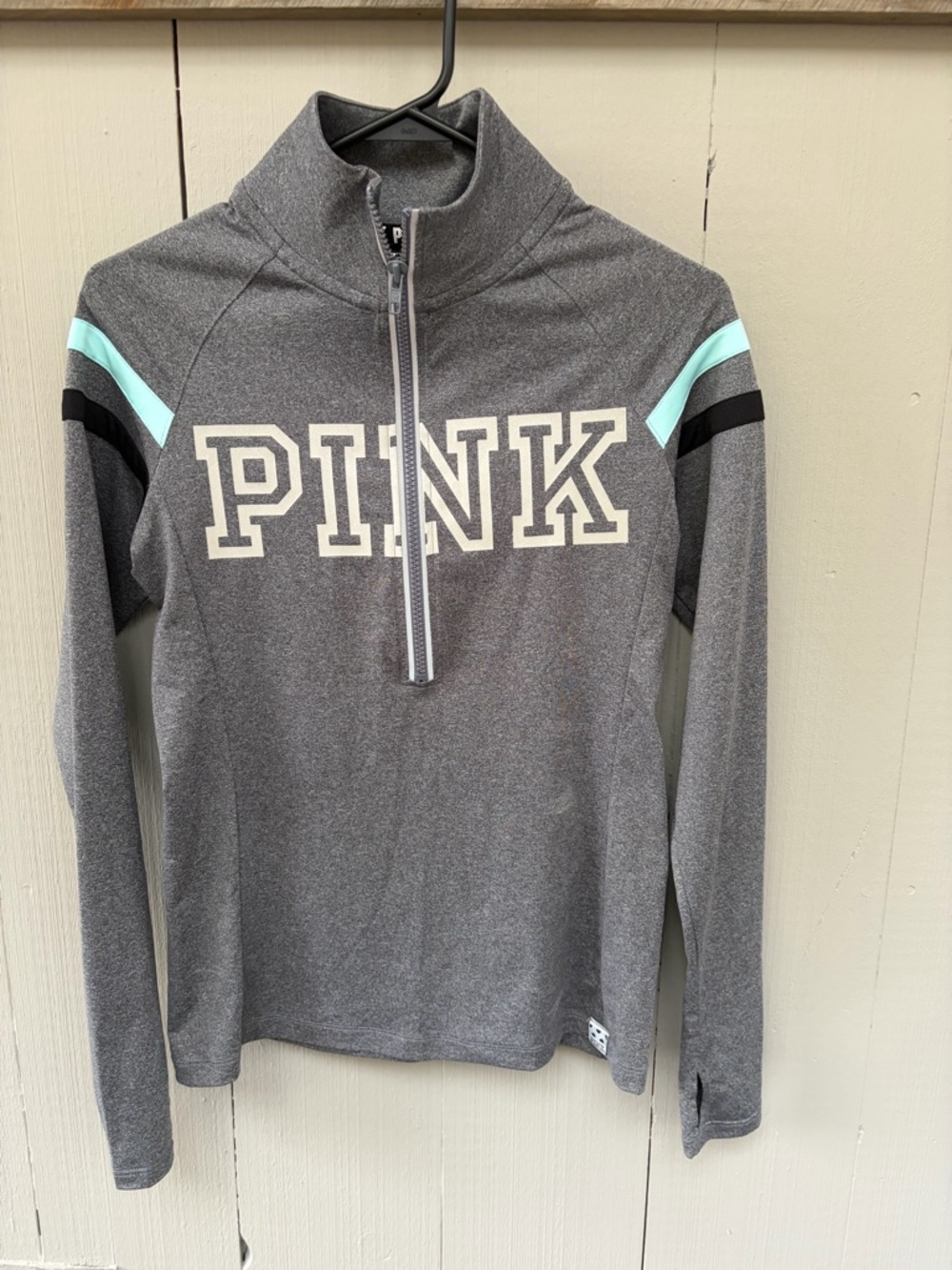 Victoria's Secret PINK Heather Gray Half-Zip with Black Logo Trim